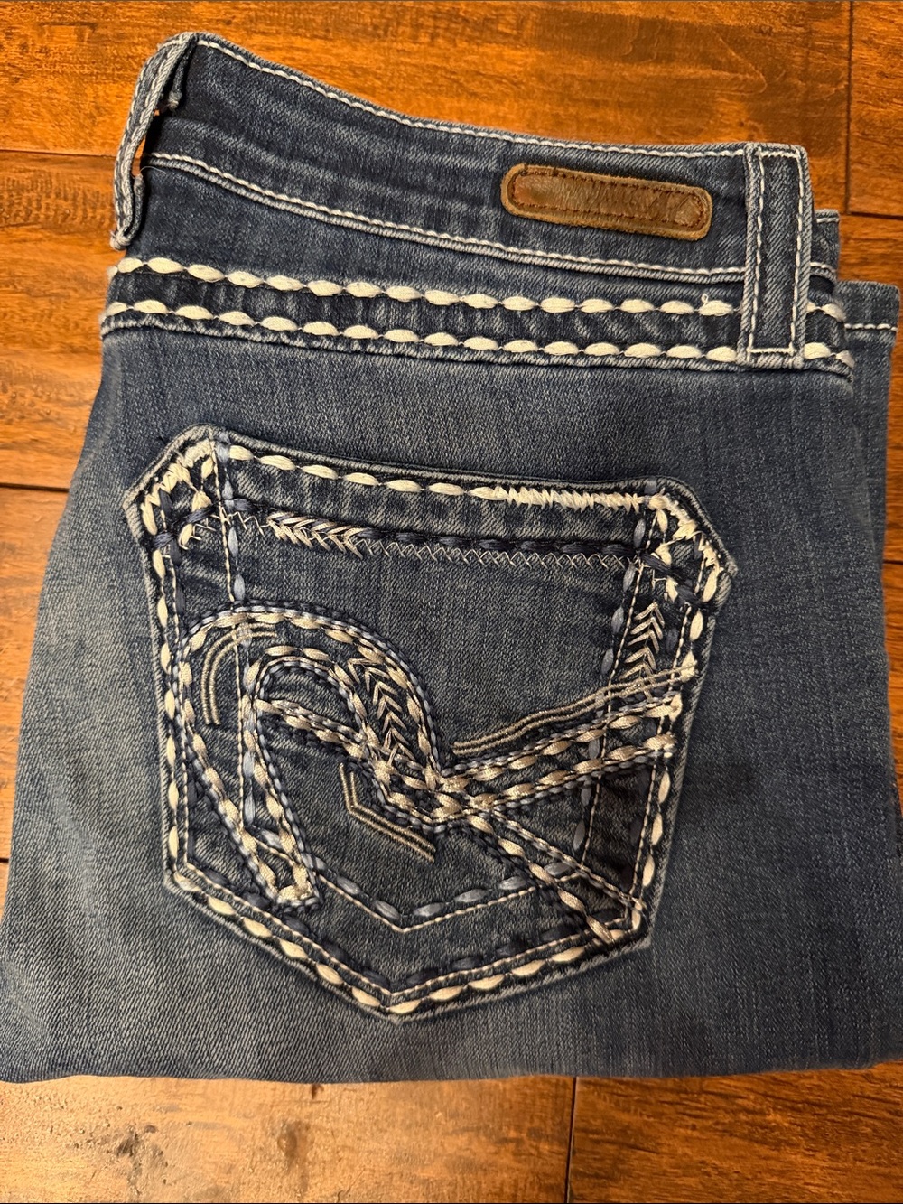 Women's Dark Blue Bootcut Jeans with White Contrast Stitching